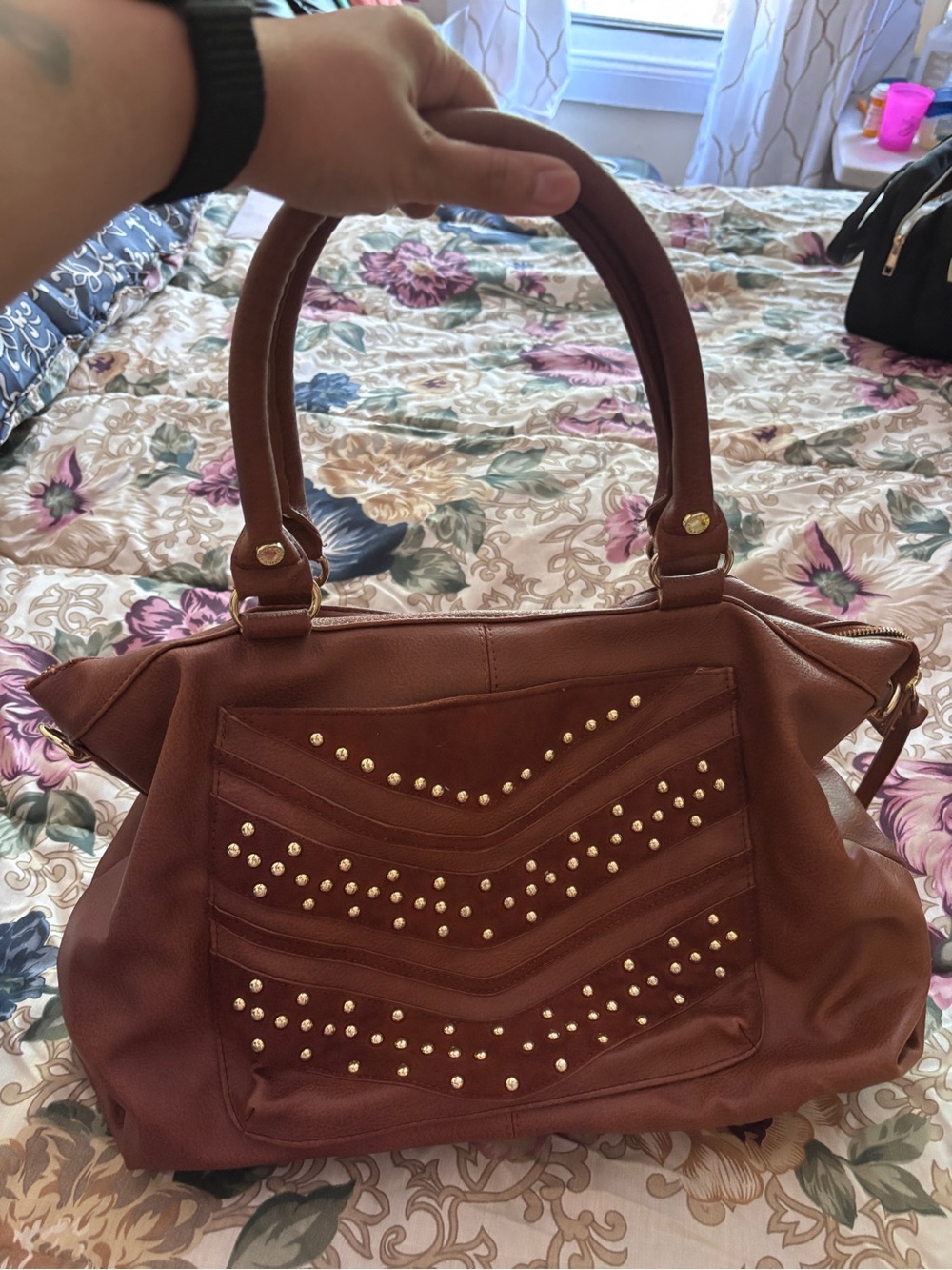 Steve Madden Brown Studded Satchel